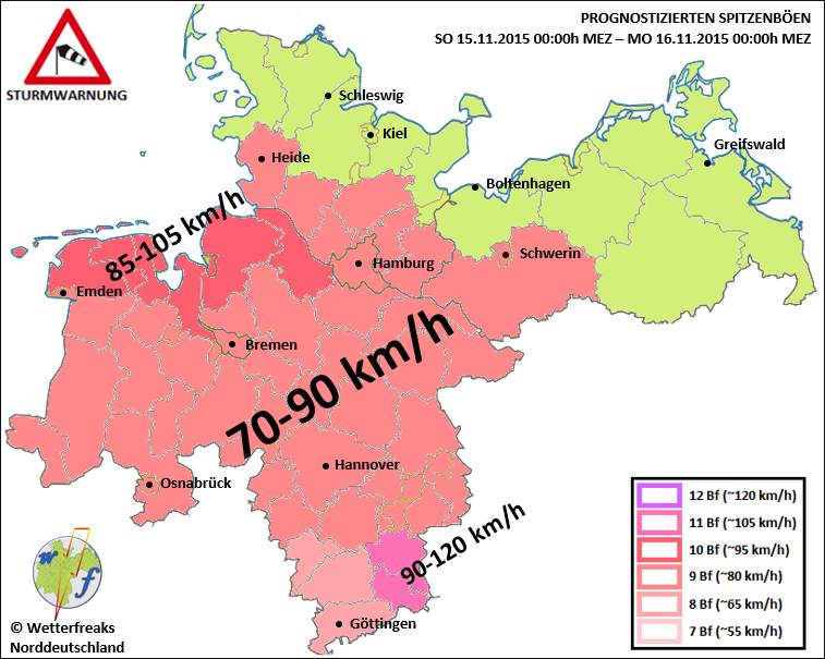 Sonntag ergiebiger Dauerregen und teils schwerer Sturm – Unwettergefahr