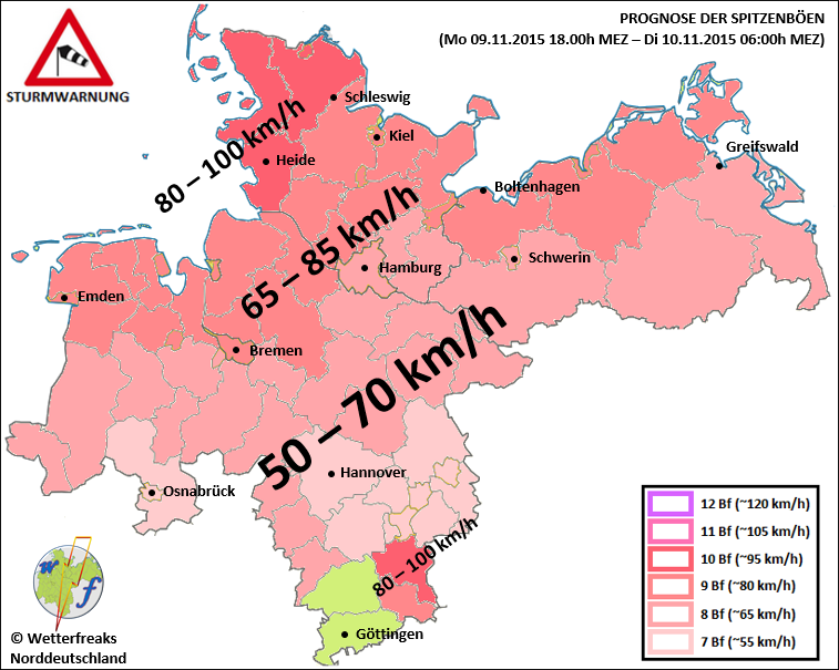 Sturmwarnung am Montag