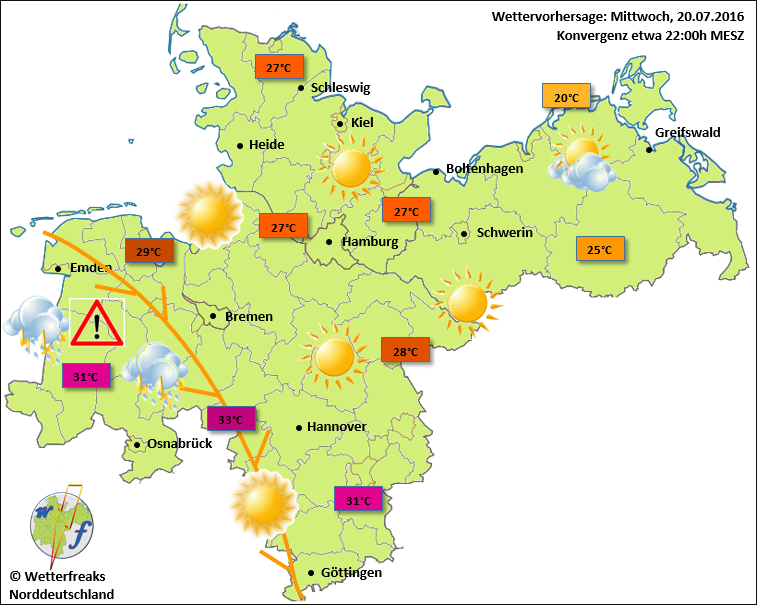 Mittwochabend von Westen schwere Gewitter