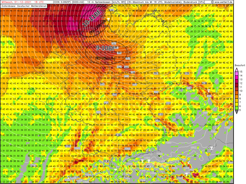 ICON Wetterkarte 3h-Windböen